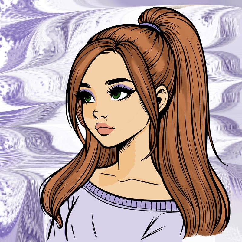 realistic girl with a high ponytail