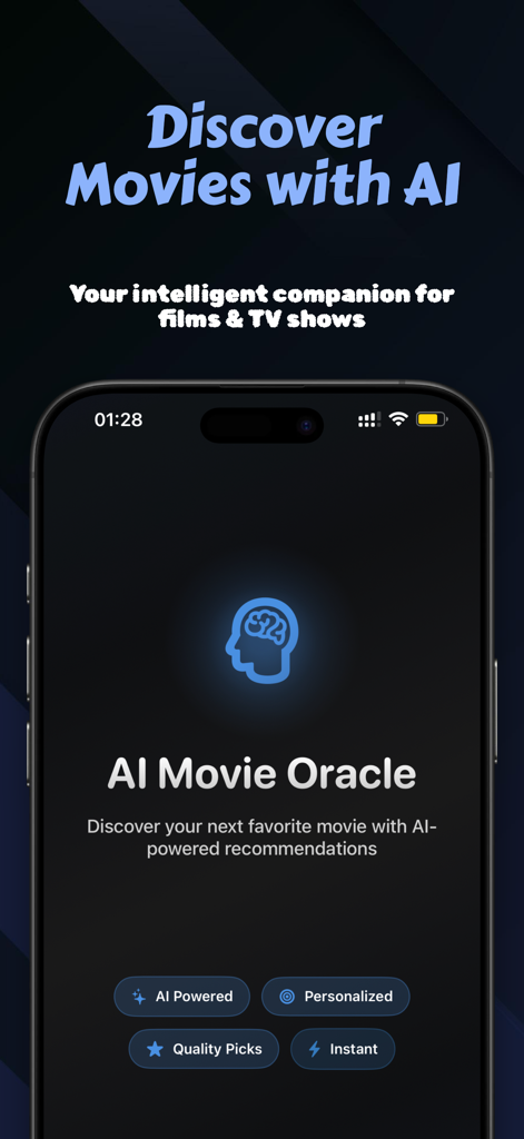 Écran de l'application Sflix présentant l'Oracle de films par IA pour des recommandations personnalisées de films et de séries