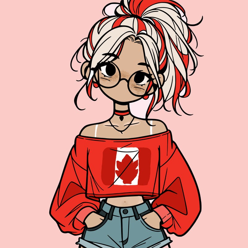 girl with a messy ponytail glasses a baggy crop top and jean shorts