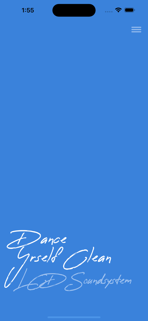 Play Audio - スクリプトフォントで曲とアーティストを表示するPlay Audioミュージックプレーヤーのミニマリストブルーインターフェース