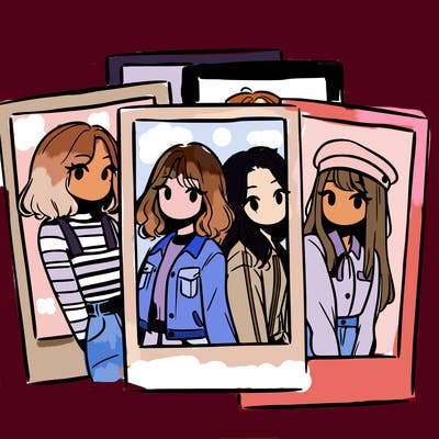 polaroid photo of 4 girls