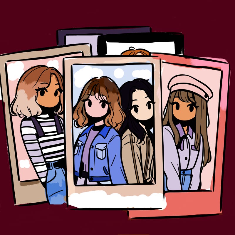 polaroid photo of 4 girls
