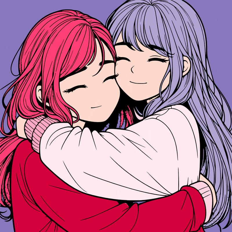 realistic two girls hugging