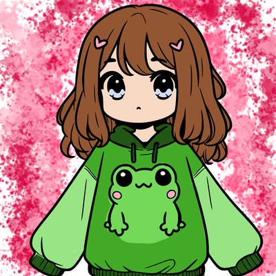 girl wearing frogging sweatshirt