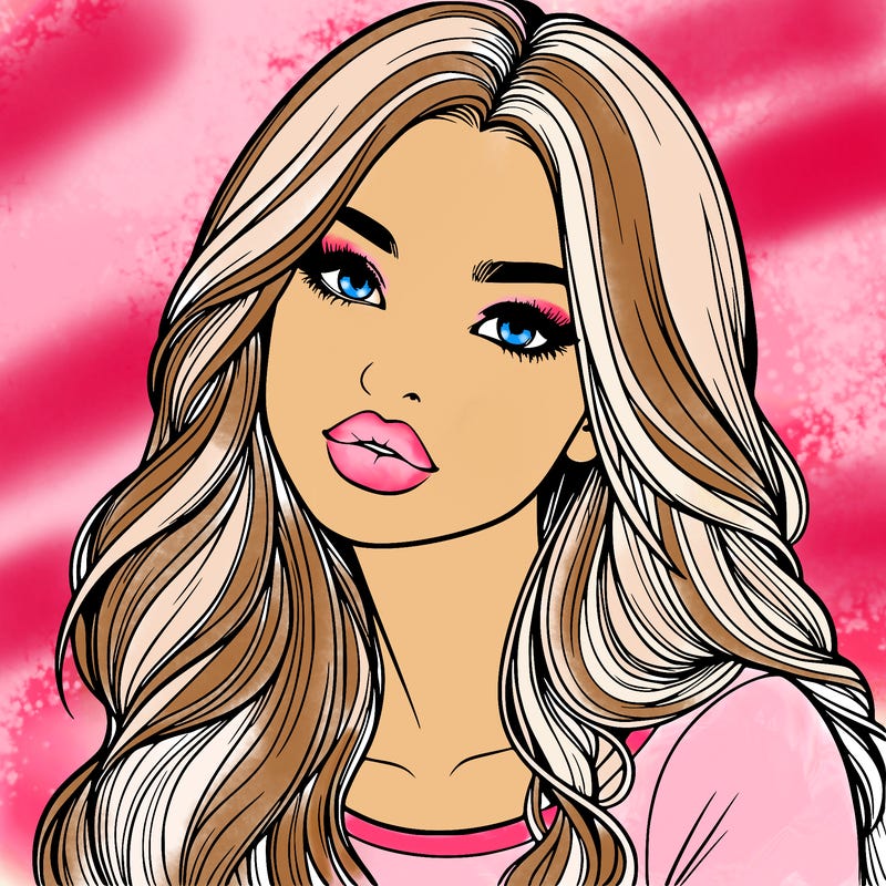 realistic girl with hair on her hair and lips