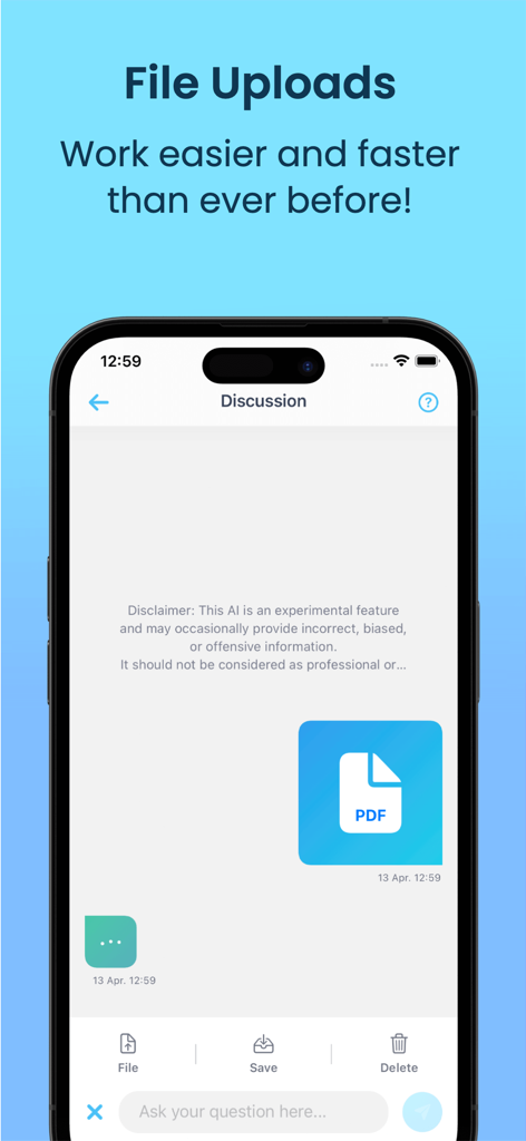 Sky AI - Sky AI interface showing PDF file upload for chat based document analysis