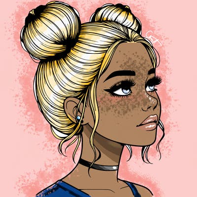 realistic girl with buns on the top of her head