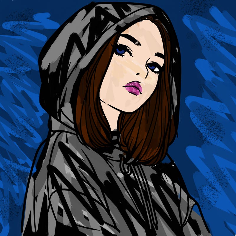 a realistic girl in a hoodie