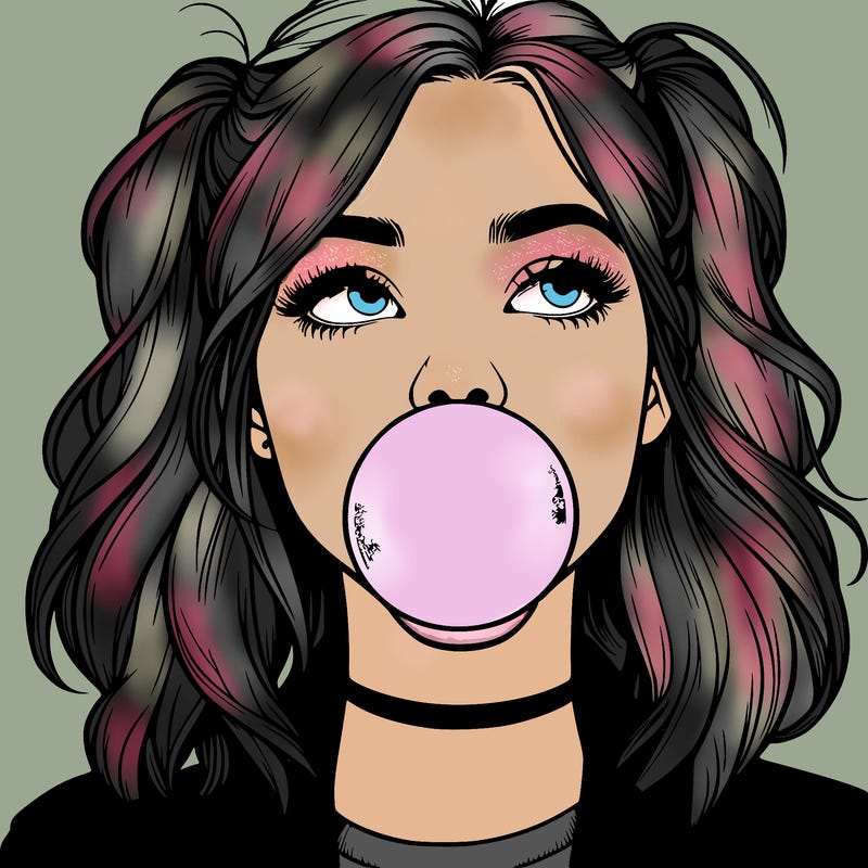 realististic girl blowing bubble -gum