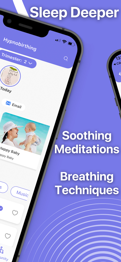 Oberfläche der Zen Pregnancy App mit beruhigenden Meditationen und Atemtechniken für werdende Mütter
