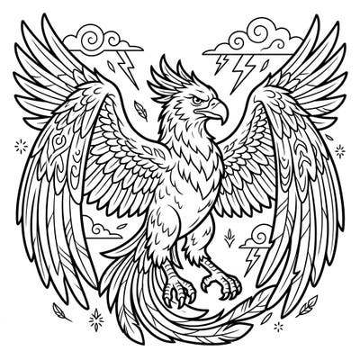 Unleash your creativity with this striking Thunderbird coloring page, inspired by Native American lore and cryptid sightings. Its powerful presence and intricate details offer an exciting artistic challenge for colorists.