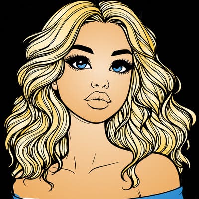 realistic girl with wavy hair and lips
