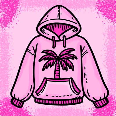 pink palm puff hoddie