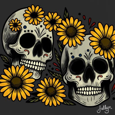 skulls with daisies