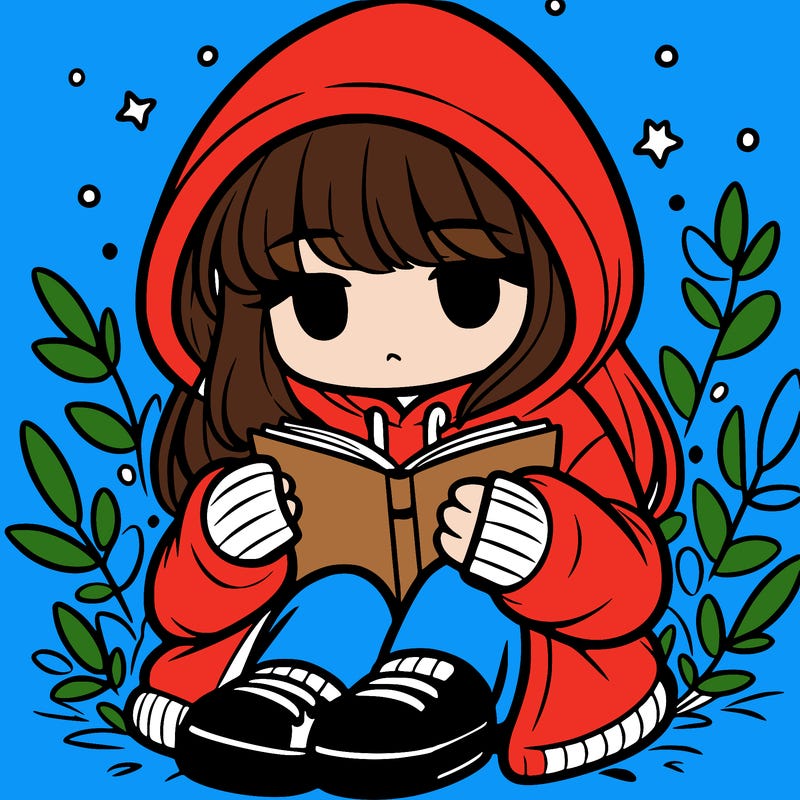 girl in oversized hoodie reading a book