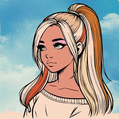 realistic girl with a high ponytail