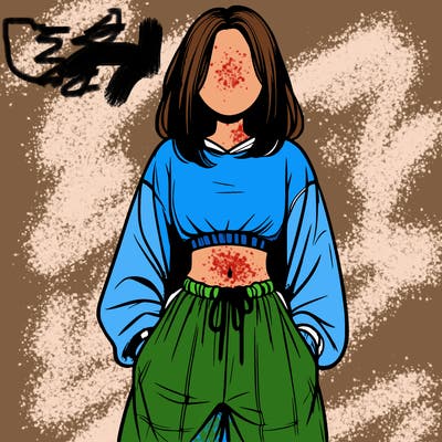 realistic girl faceless with baggy pants and a crop top