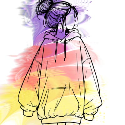 realistic girl with a oversized sweatshirt on and a bun