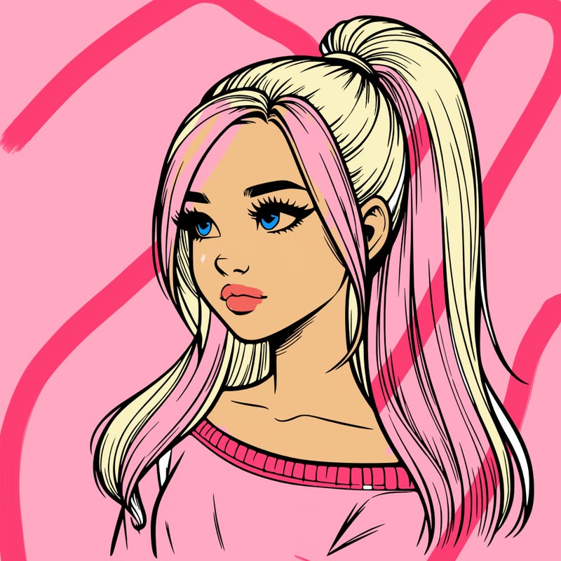 realistic girl with a high ponytail