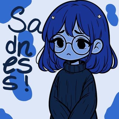 sad girl with glasses in a sweater
