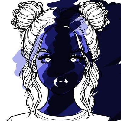 realistic girl with two buns in hair and lips