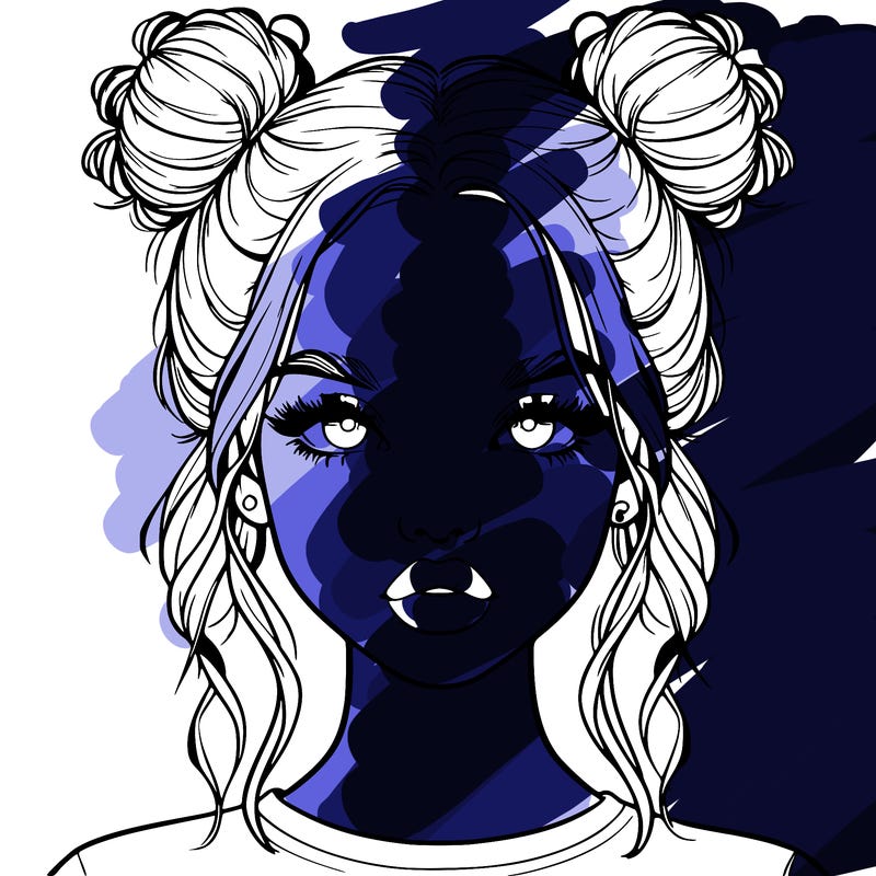 realistic girl with two buns in hair and lips