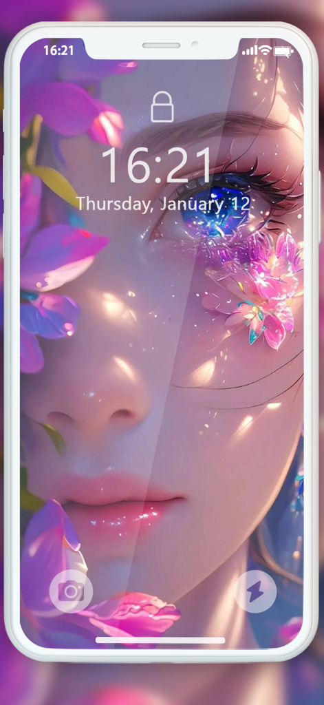 Cute Girly Wallpaper 4k - Aesthetic 4k lock screen wallpaper featuring a girl with purple flowers and sparkly eyes