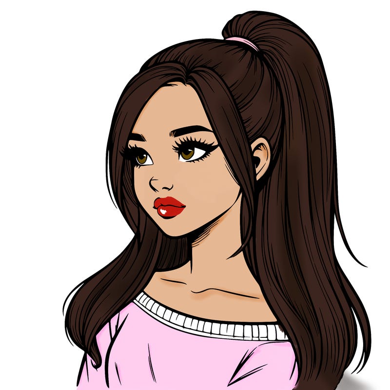 realistic girl with a high ponytail