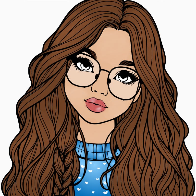 girl with long hair and freckles and glasses realistic