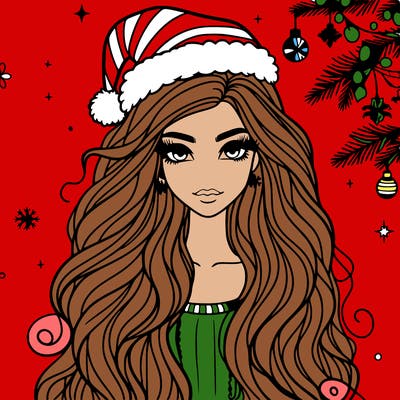 christmas fashionable female model and long hair