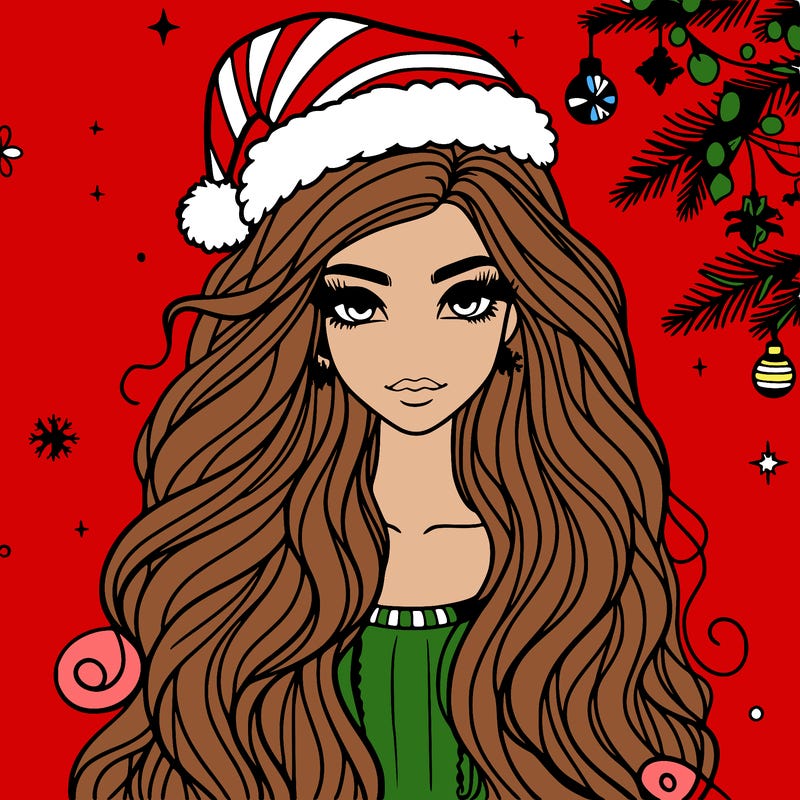 christmas fashionable female model and long hair