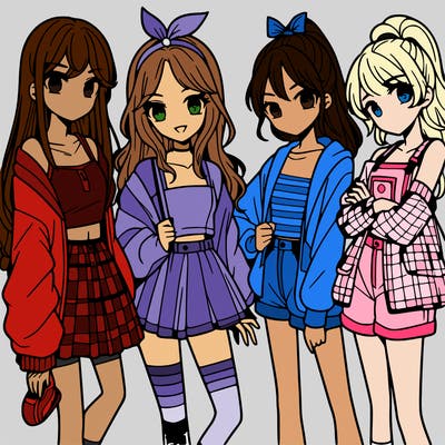 teen manga girls group of 4