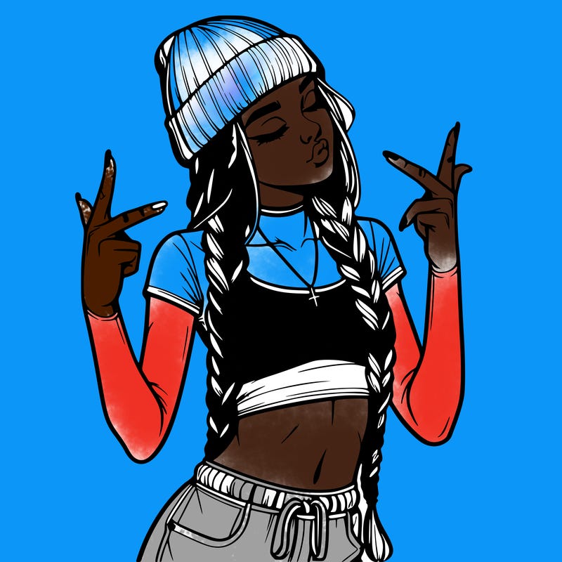 realistic teenage girl with braids and a beanie and crop top doing 🫶🏼