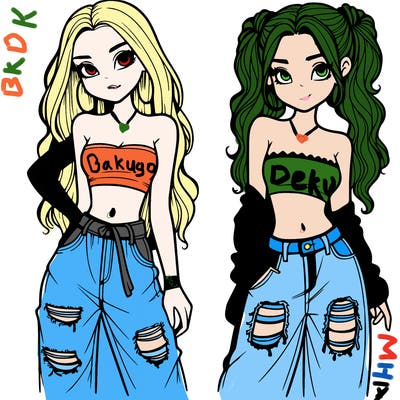 2 girls in crop tops and baggy jeans ripped