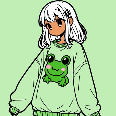girl wearing frogging sweatshirt