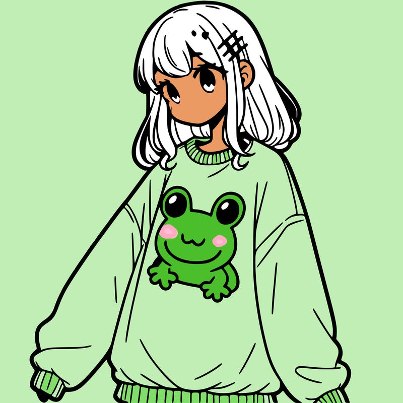 girl wearing frogging sweatshirt