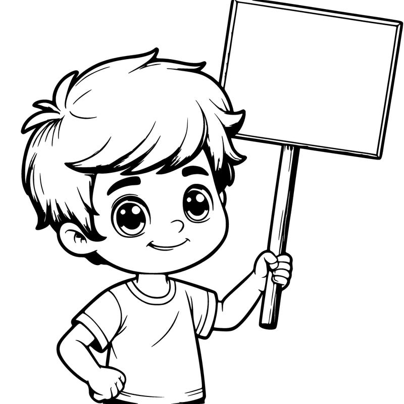 realistic boy holding up a sign