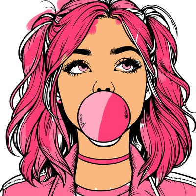 realististic girl blowing bubble -gum