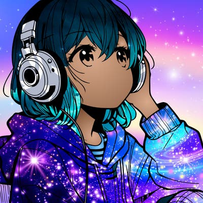 manga character that listen a music with headphone
