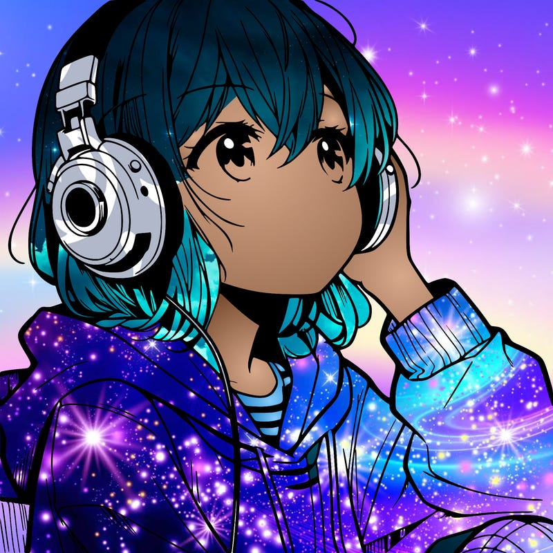 manga character that listen a music with headphone