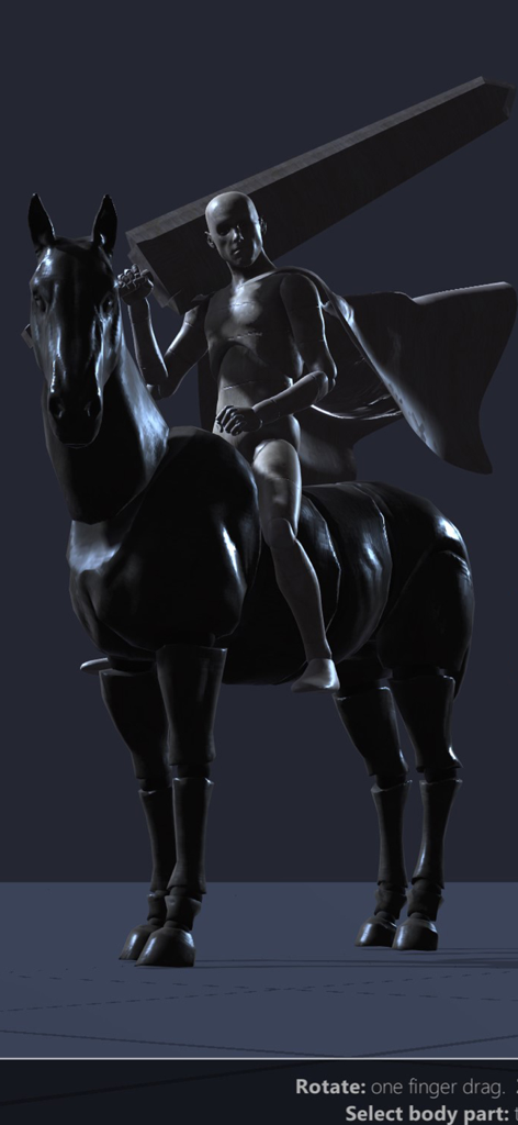 Poseit - A 3D mannequin riding a horse and holding a large sword