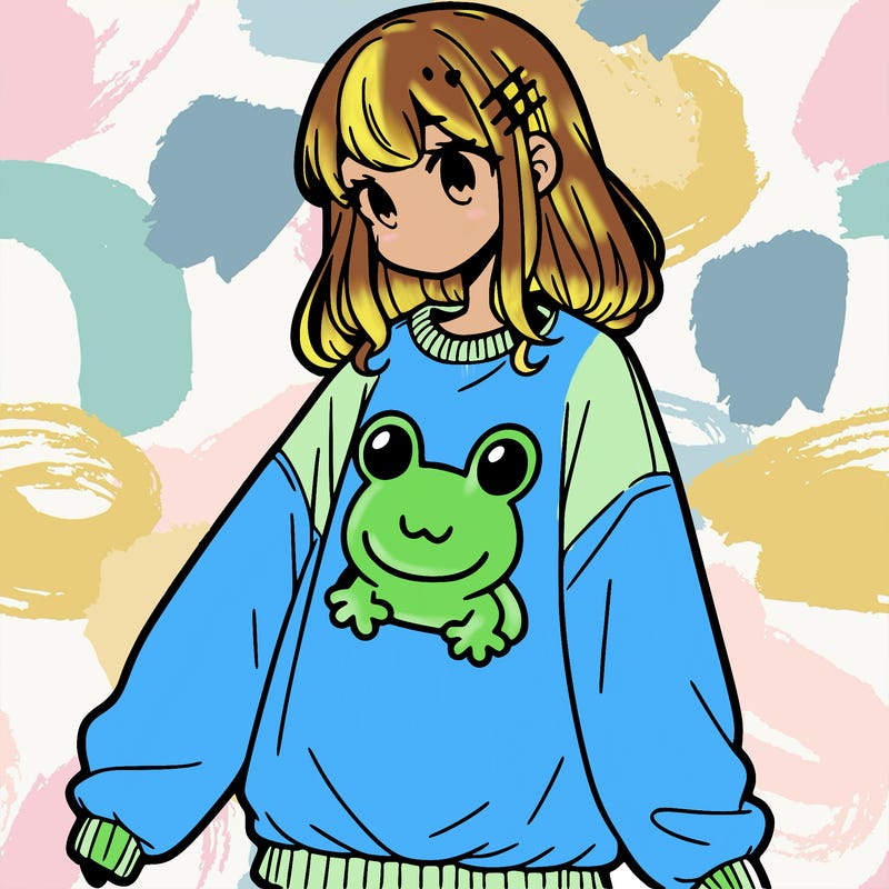 girl wearing frogging sweatshirt