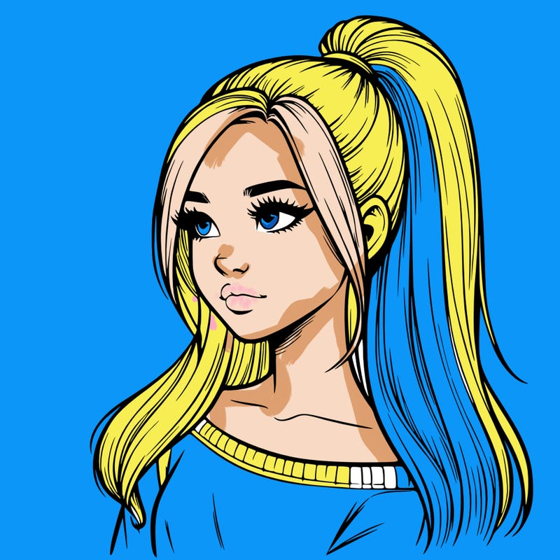 realistic girl with a high ponytail