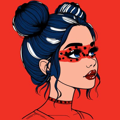 realistic girl with buns on the top of her head