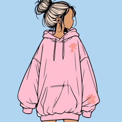 realistic girl with a oversized sweatshirt on and a bun