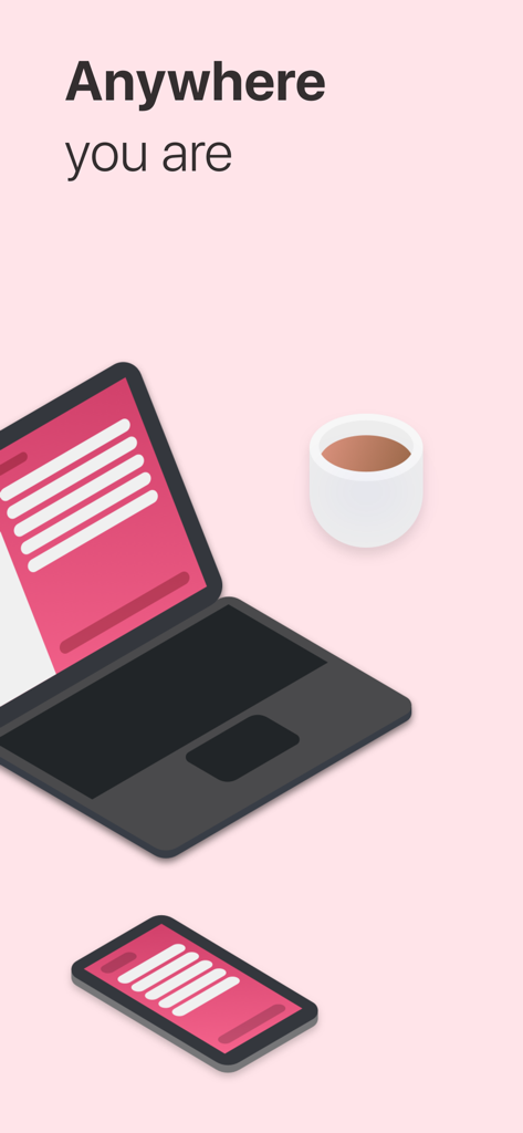 Ilustración de la aplicación Microsoft To Do sincronizada en un portátil y un smartphone junto a una taza de café