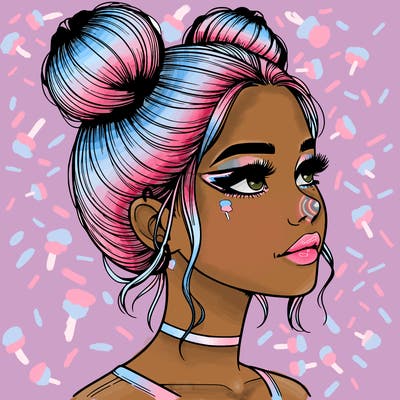 realistic girl with buns on the top of her head
