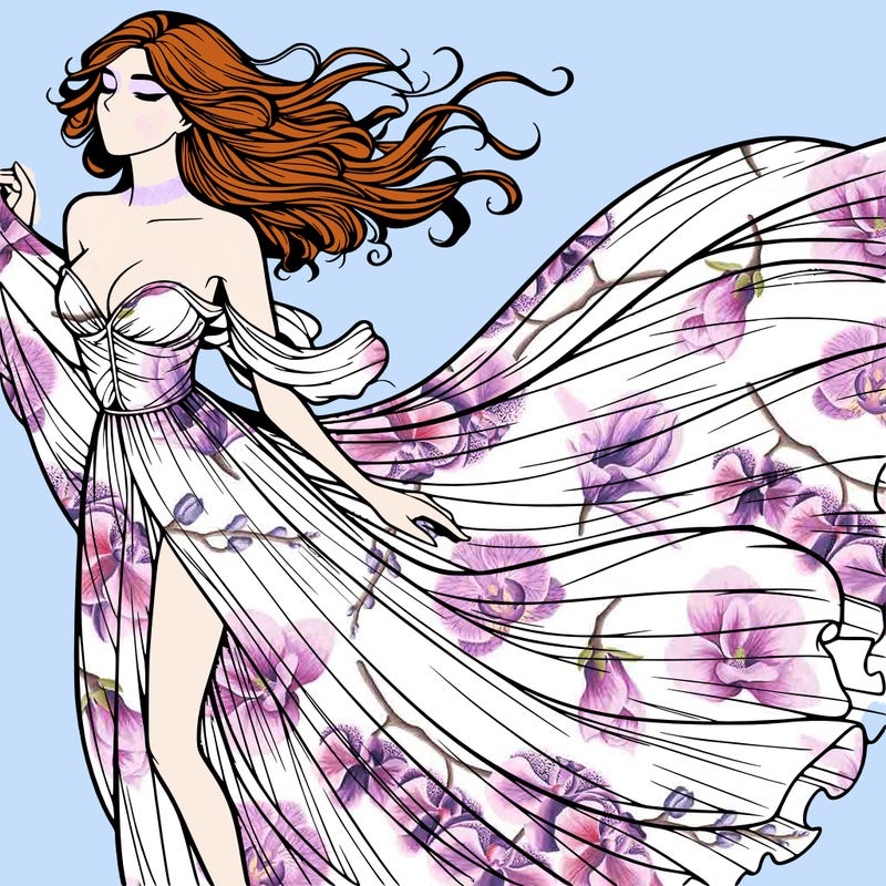 realistic woman in dress flowing the the wind