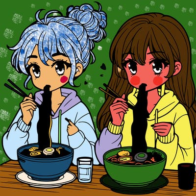 girls eating ramen