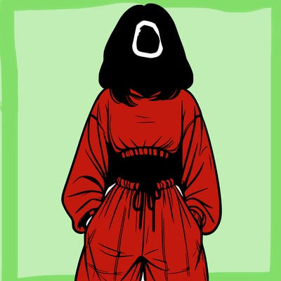 realistic girl faceless with baggy pants and a crop top